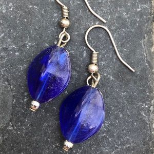 Blue crystal and silver earrings